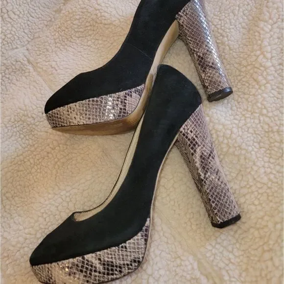 Michael Kors black suede peep-toe platform snakeskin heels (7.5M) - Picture 5 of 8